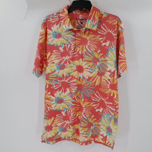 Chubbies Shirt Mens Medium Polo golf Floral Button Up Short Sleeve Stretch fun - Picture 2 of 11